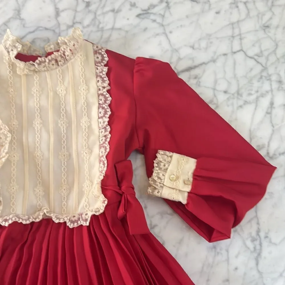 Vintage Dorissa of Miami Girls Holiday Dress Pleated Bow Detail Sz 7